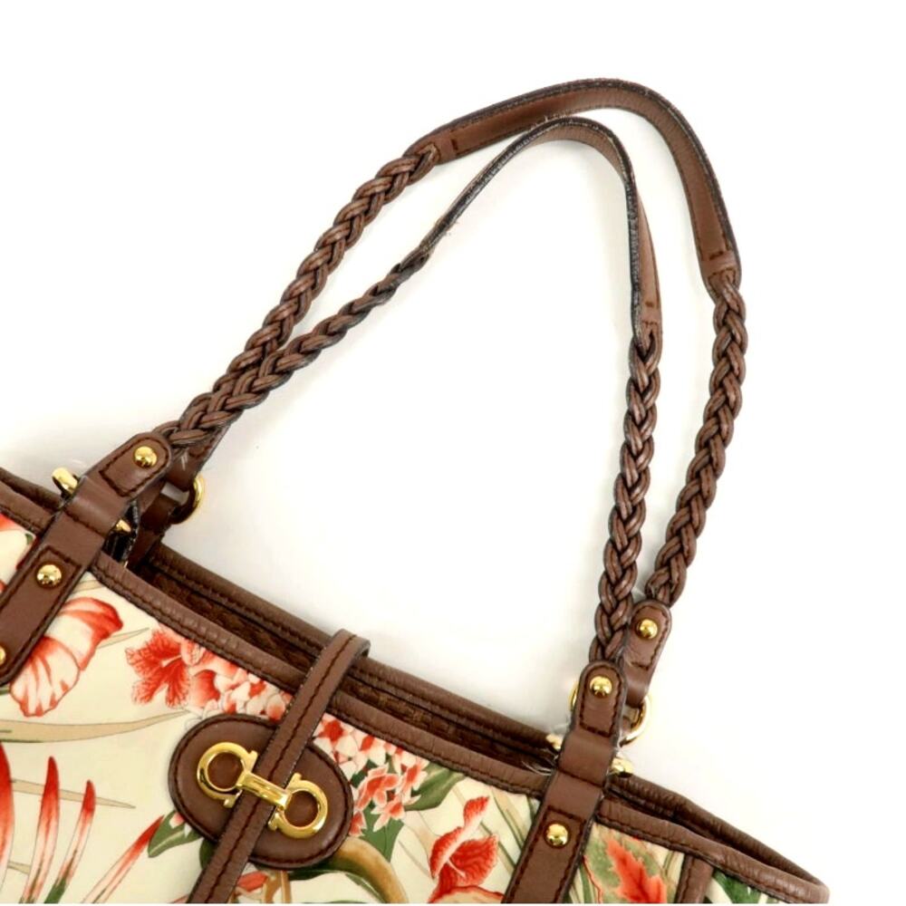 💎✨Authentic✨💎Ferragamo Gancini Leather Nylon Tote Bag Ivory Multicolor - Picture 7 of 17
